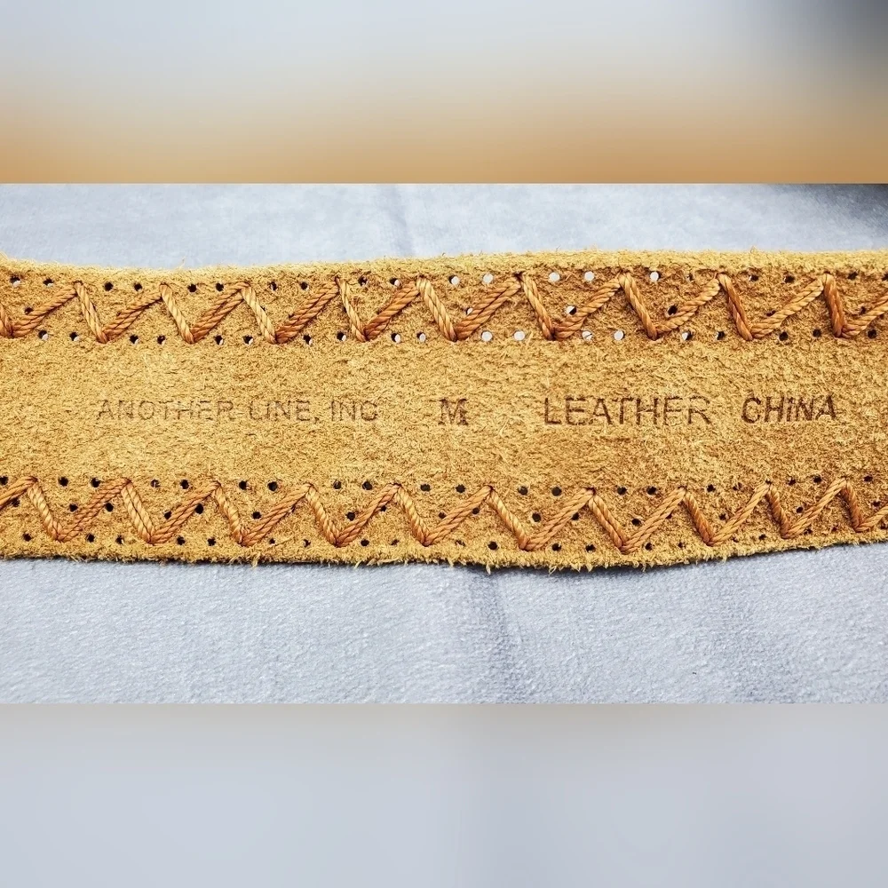 Another Line Genuine Leather Brown braid‎ Boho western cowgirl Women belt Size M